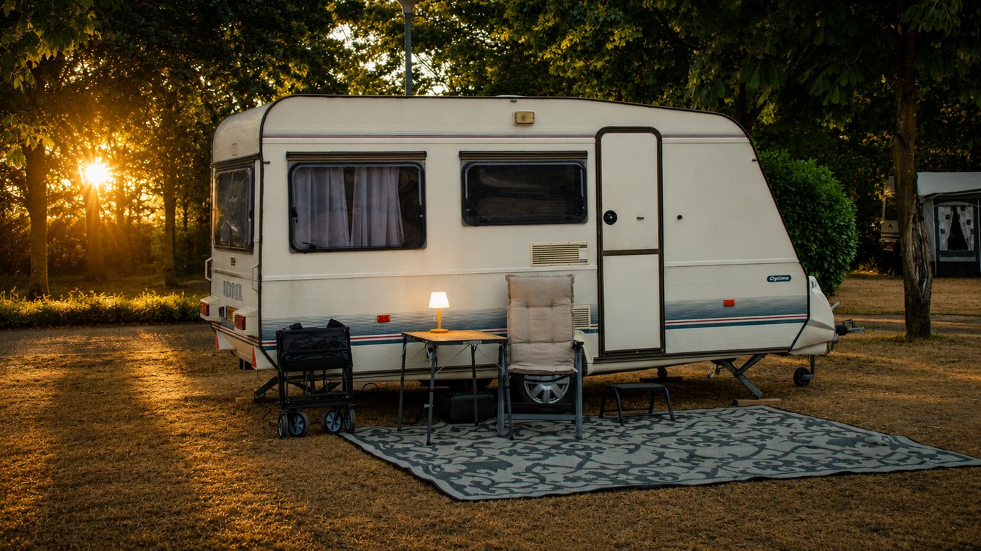 Onze opgeknapte Adria caravan uit 1994